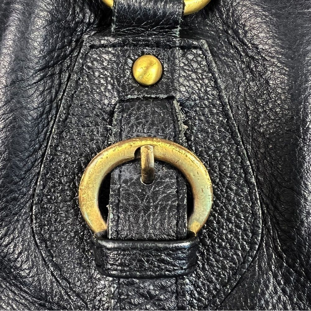 Findig Black Leather Dual Handle Gold Lining 3 Compartment Shoulder Bag 14” x 9” - Picture 4 of 11